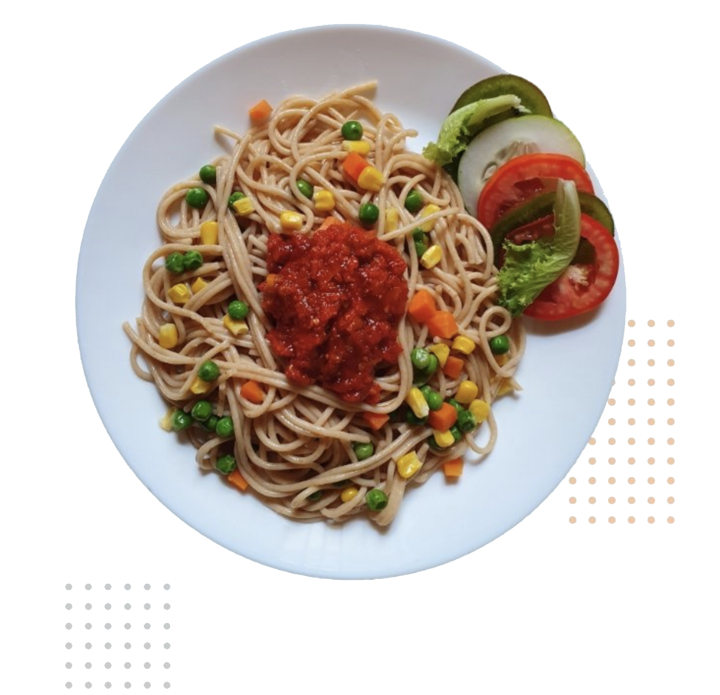 Plato de pasta con chicharos y zanahorias bien tristes